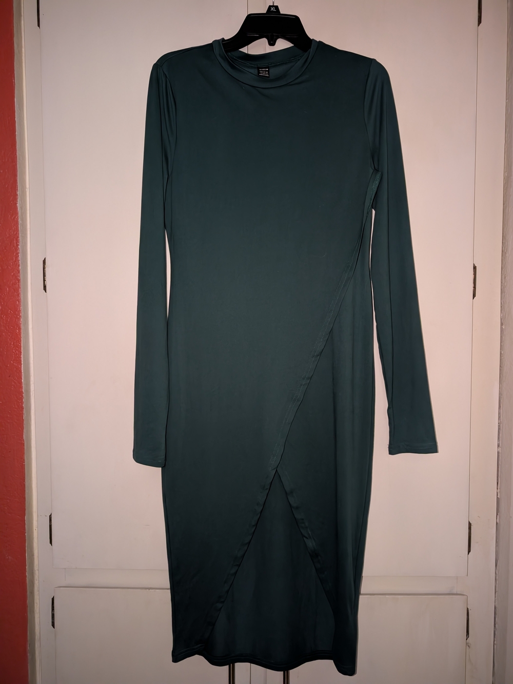 SHEIN Teal Long-Sleeve Asymmetrical Wrap Dress